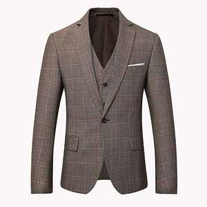 Traje de 3 Piezas a Cuadros de Tela Tejida Marrón, Corte Slim Fit, Mezcla de Lana Premium, Traje a Cuadros para <span class=keywords><strong>Hombre</strong></span>, Blazer - Product Image 2