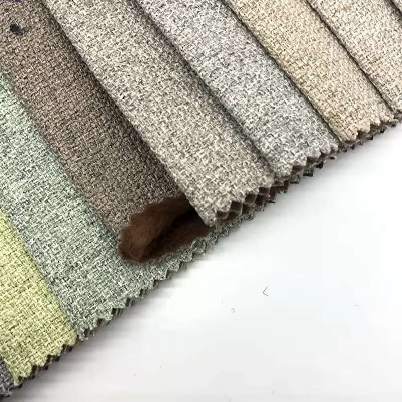 Low Moq Yarn Dyed Textured Weave Felt Fabric Modern Upholstery Brown Linen Look Jacquard Sofa Fabric