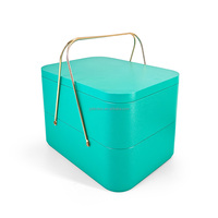 Boîtes en métal Jinyuanbao personnalisées de luxe, couleur unie, pour biscuits, pâtisseries, avec poignée, emballage cadeau, boîtes en métal à double couche