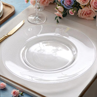 Assiettes de luxe en gros, motif diamant, verre doré, assiettes de présentation de 13 pouces, couleur personnalisée avec bords dorés pour banquets et événements festifs