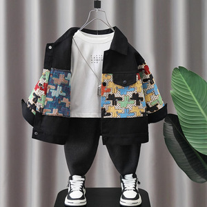 Blouson universitaire pour garçons printemps-automne en coton traité adoucissant, col rabattable, fermeture simple boutonnage, vêtement d'extérieur pour enfants - Product Image 4