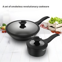 Ensemble de casseroles vintage en aluminium durable, 2 pièces, wok et casserole avec couvercles en verre et silicone, compatible gaz et induction