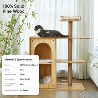 Arbre à chat en bois massif, sans assemblage requis, grande maison pour chat, villa multi-chats avec poteau en sisal pour chats d'intérieur