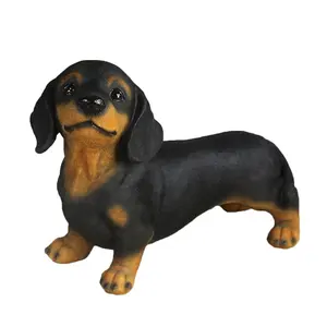 Wholesale Customized Resin Crafts Golden Christmas Holiday Dachshund Dog Statue Standing Up For Home decor Present Gift
