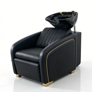 Sillón de Lavado para Barbería, Mueble de Lujo con Lavabo de Cerámica Negra, Reclinable, para Spa Capilar - Product Image 1