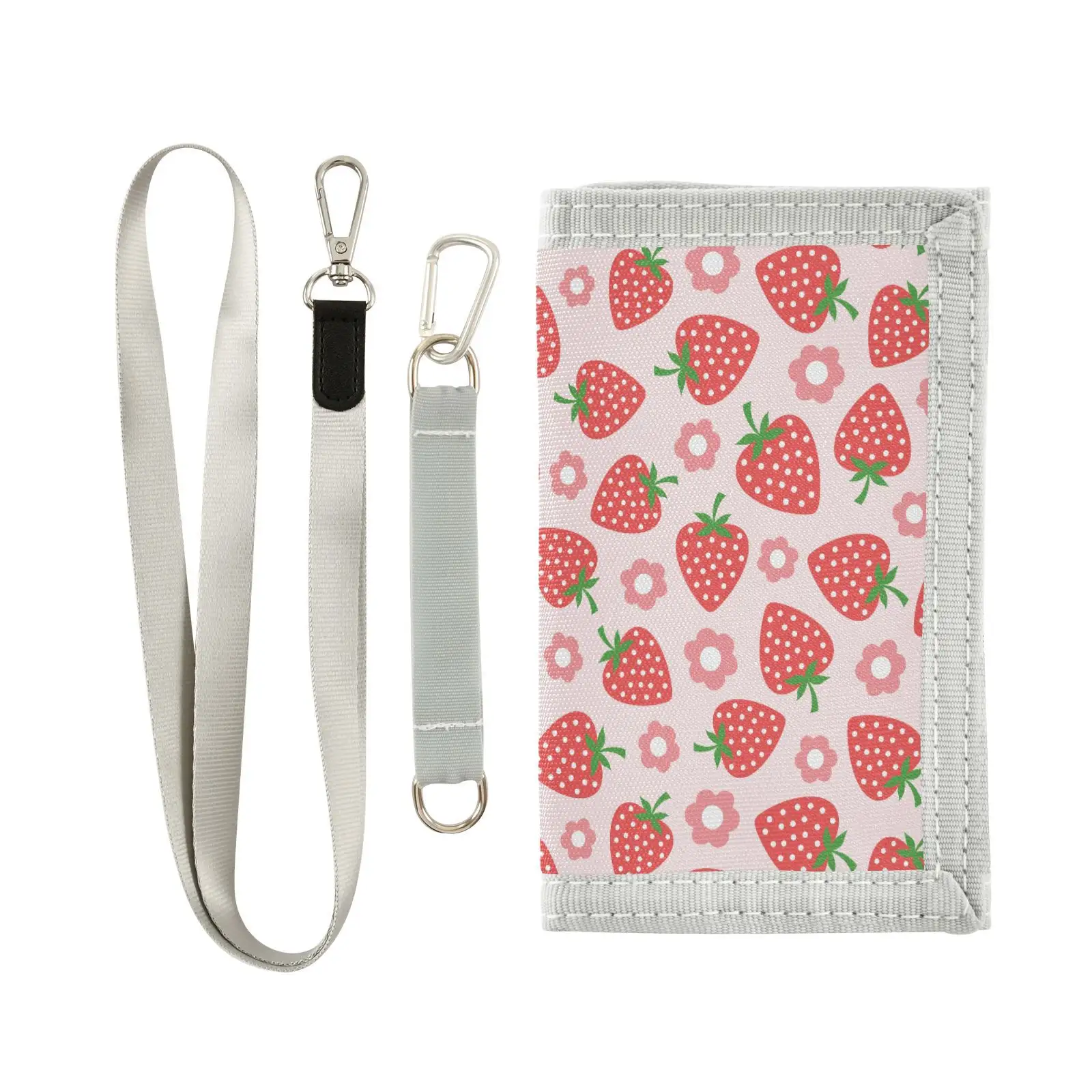 Monedero plegable portátil con estampado de fresas y logotipo personalizado para niños, billetera para niñas, bolsa para efectivo para niños