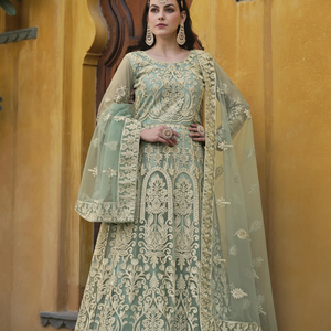 Dernier Designer Pure Net Thread Broderie Work Anarkali Gown By Fab Zone - Product Image 1