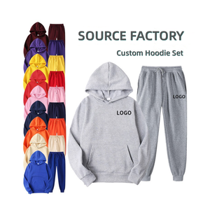 Fabricación OEM bordado 100% algodón pesado pulóver <span class=keywords><strong>sudadera</strong></span> y pantalones de chándal 2 piezas hombres ocio <span class=keywords><strong>Sudadera</strong></span> con capucha conjuntos - Product Image 1