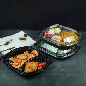 Boîte de préparation de repas à 2 compartiments, compatible micro-ondes, pour plats à emporter, avec couvercles transparents - Product Image 1