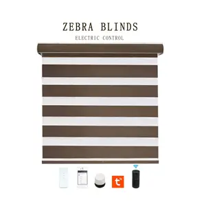 Custom Intelligent remote control smart electric motorized dual shade brown day night zebra window Blinds for convenience store