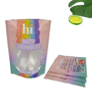 Sacchetto di plastica stampato personalizzato con cerniera sacchetto di imballaggio per sapone alimentare in foglio di alluminio con finestra trasparente sali da bagno Stand Up Bag