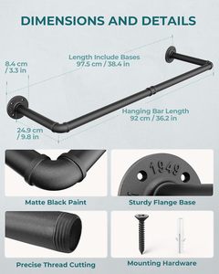 92 सेमी औद्योगिक रेट्रो धातु पाइप कपड़े बार रैक अलग दीवार-माउंटेड परिधान लटका रसोई बाथरूम अलमारी लिविंग रूम - Product Image 5