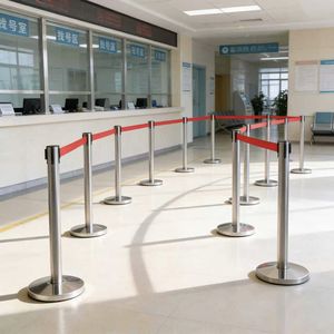 Poste Separador de Cuerda de Acero Inoxidable Premium de 900 mm de Altura con Base de 320 mm y Sistema de Correa Retráctil Automática - Product Image 3