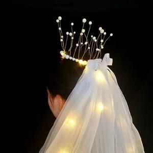 Voile Lumineux Artisanal Torsadé à Bord Festonné avec Lumières LED pour Mariage, Fête Nuptiale, Jeunesse (15-35 Ans) - Product Image 3
