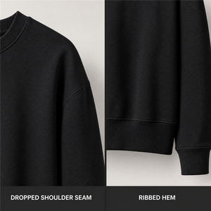 Sudadera Unisex Negra de Cuello Redondo, Corte Regular, Tejida, 100% Algodón, Color Sólido, Estilo Casual para Otoño - Product Image 4