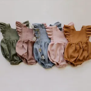 Pakaian Linen Bayi Baru Lahir, Baju Monyet Linen Katun Organik Bayi