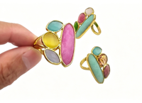 Bagues délicates pour femmes, plaquées or 18 carats, avec plusieurs pierres œil-de-chat naturelles colorées, classiques, pour mariage, soirée dansante, cadeau décoratif