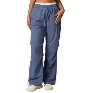 Wholesale leisure sports women high waist spring adjustable drawstring side pocket loose jogging yoga pants