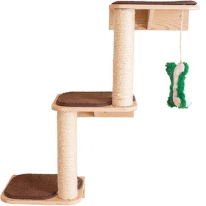 Wooden Handcrafted Cats Furniture Tall Scratching Post Cat Activity Tree Tower Set Climbing Window Shelves For Wall
