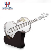 Carafe en verre borosilicaté transparent sans plomb de 1000ml en forme de violon avec base en acajou pour vin de whisky ou vodka