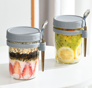 Bocal à <span class=keywords><strong>yaourt</strong></span> carré en verre de 350ml avec bouchon à vis avec couvercle <span class=keywords><strong>et</strong></span> cuillère pour l'<span class=keywords><strong>avoine</strong></span> de nuit pour les collations à emporter - Product Image 5