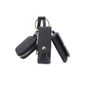 Llavero de Cuero Negro de Lujo, Llavero Funcional 3 en 1 Artificial con Mini Bolsillos de Cuero para Llaves de Auto, Unisex - Product Image 1