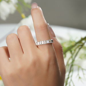 Half Eternity 2*4mm <strong>Emerald</strong> Cut D VVS1 Moissanite S925 Sterling <strong>Silver</strong> <strong>Ring</strong> Ready to Ship - Product Image 3