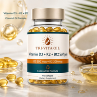 Capsules de Vitamine D3 K2 B12 en Gélules Molles à Marque Blanche 250mcg 200mcg MK7 pour l'Énergie, 60 Capsules pour Femmes, Complément Alimentaire
