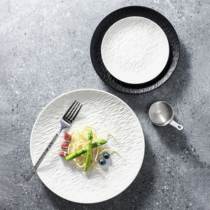 Plato plano de cerámica blanca con diseño redondo de roca de lujo para bodas o fiestas, plato de comida occidental de cerámica para carne y espaguetis - Product Image 3
