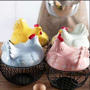 Panier à œufs en fil métallique en forme de poulet en céramique, panier à œufs en métal pour la décoration de la cuisine à Pâques - Product Image 3