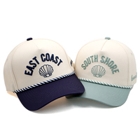 Op maat gemaakte touw trucker pet, tweekleurige baseballcap met geborduurd shell logo, gestructureerde 5-delige touwpet voor strandvakantie souvenir