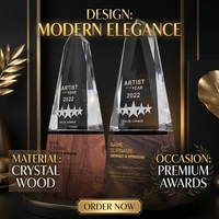 Trophée en cristal prismatique personnalisé avec base en bois massif, trophée en verre carré vierge en forme de spire, commémoratif pour anniversaire d'entreprise