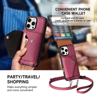 Étui portefeuille en cuir véritable avec bandoulière et porte-cartes magnétique pour iPhone 16 17 18 Pro Max OEM ODM