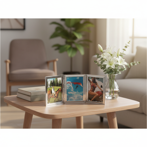 Cornice Fotografica Tripla 40x60mm Decorativa in Vetro con Materiale Metallico - Product Image 2