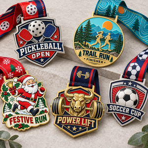 Médailles de sport et de course personnalisées pour le pickleball, le football, la musculation, les courses de trail et les événements festifs avec rubans sur mesure - Product Image 1