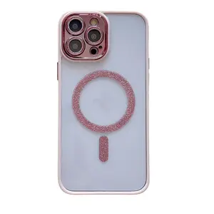 Carregamento sem fio transparente célula clara tampa da caixa do telefone móvel inteligente para o iphone 13 14 15 com brilho