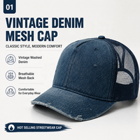 Gorra Trucker de Mezclilla Lavada Estilo Vintage, Ajustable con Cierre a Presión, Logotipo Personalizado, Directo de Fábrica, Moda Casual de Verano para la Playa