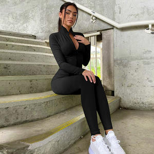 Conjunto de 2 Piezas Personalizado para Mujer - Camiseta de Manga Larga con Cierre y Pantalones Ajustados (Ropa Casual de Color Sólido para Diario y Oficina) - Product Image 4