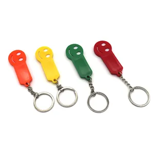 Promotion gift custom logo colorful plastic smile euro shopping trolley coin keyring
