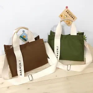 New Design Cotton Canvas Tote Bag Large Capacity Ladies Handbag Comfortable Broadband Solid Color Japanese Style Shoulder Bag