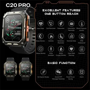 Rough C20 Pro Smartwatch 1,83 pulgadas Bt Dial Calling Deporte al aire libre IP68 Hombres Militarying PK C20 + C20 Plus C20pro <span class=keywords><strong>Reloj</strong></span> <span class=keywords><strong>inteligente</strong></span> resistente - Product Image 2