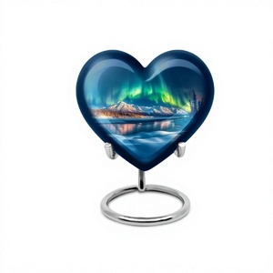 Venta caliente Aurora Light Recuerdo Corazón Cremación Urna para cenizas humanas con soporte y bolsa de terciopelo gratis - Product Image 1