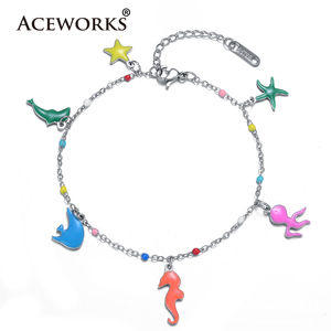 ACEWORKS Pulsera de Cadena Delgada Minimalista Única para Mujer, Acero Inoxidable 316L con Gotas de Esmalte Multicolor, Chapado en Oro, para Fiesta - Product Image 4