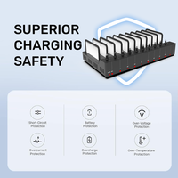 Station de charge USB C multi-appareils 360W à 10 ports avec rangement pour téléphones portables et tablettes