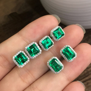 Stud <b>Earrings</b> Women's Square Geometric <b>Green</b> Zircon Diamond Encrusted Bezel Setting Everyday Wear - Product Image 3