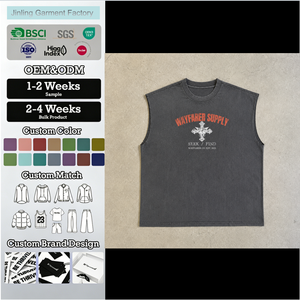 Camisetas de Algodón Lisas OEM al por Mayor, Negras, Desgastadas, Estampadas, Sencillas, Oversize, Sin Mangas, para Hombre, para Entrenamiento, Camisa Redonda - Product Image 1
