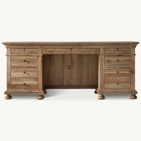 Escritorio Ejecutivo de Roble Americano Retro Sofisticado, Mesa de Oficina con Molduras Dentadas a Medida, Mueble de Estudio Profesional de Madera de Lujo