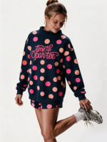 Sweat-shirt à col montant à pois pour femme, longueur allongée, avec logo brodé personnalisé, haut décontracté pour l'extérieur