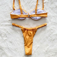 2023 nouvelles femmes or imprimé maillot de bain Sexy Micro Push-up Bikini taille haute string brésilien vêtements de plage maillot de bain licou soutien-gorge