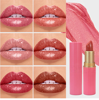 Rouge à lèvres métallique scintillant certifié Link, rose étoilé, étui cannelé, teinte à haute réfraction de paillettes pour la distribution mondiale
